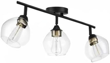 Three-light fixture with clear glass shades on a white background
