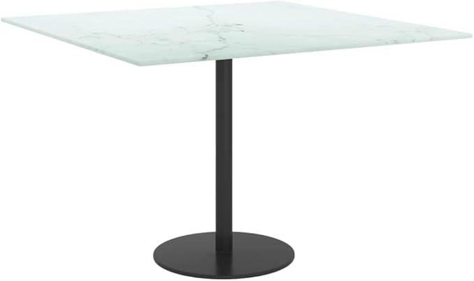 23.6" Square White Tempered Glass Table Top, Marble Design, 0.2" Thick, 11.82 lbs, Scratch-Resistant, for Dining/Living Room or Small Apartment