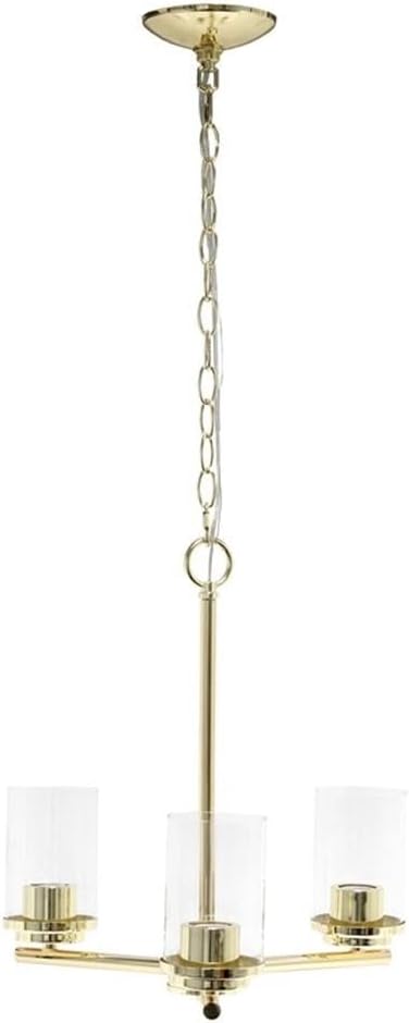 Elegant Designs PT1018-GLD 15" Traditional Vintage Modern Industrial 3-Light Metal and Clear Glass Kitchen Island Foyer Hallway Living Room Den Dining Room Hanging Pendant Chandelier, Gold