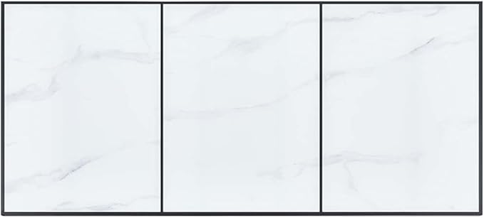 Modern Rectangular Dining Table 70.9x35.4 inch White Marble Tempered Glass Top with Black Powder-Coated Steel Legs Seats 6 for Contemporary Kitchen & Dining Room