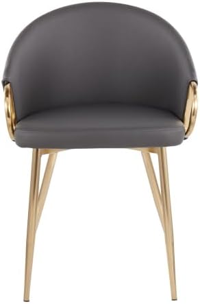 Dining Chair with Gold Metal Frame, Grey Faux Leather Upholstered Padded Seat and Backrest for Kitchen Island Living Room Accent Chair