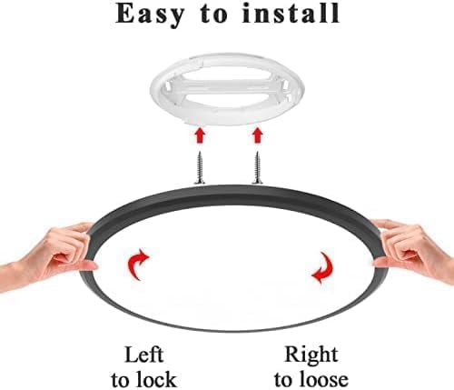 CHENBEN Flush Mount Ceiling Light Fixture 24W LED Modern Ceiling Lamps 7200K Shower Light Waterproof LED Light Fixtures Ceiling Mount for Kitchen/Bedroom/Shower/Hallway/Bathroom/Living Room,Black