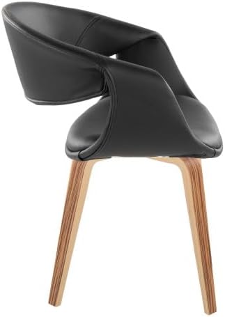 Upholstered Faux Leather Dining Chairs Set of 2, Kitchen Island Chairs with Black Padded Seat and Zebra Wood Bent Wood Legs for Dining Room Living Room