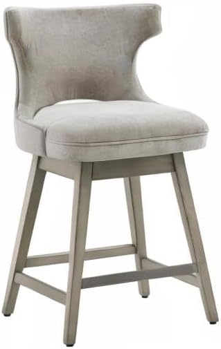 Madison Park Emmett Swivel Stool-Chic Modern, Scoop Back, Counter Height Barstool, Kitchen Island Chair Solid Wood Legs, Silver Nailhead Accent, Assembly Required, 21" W x 22" D x 37" H, Light Grey