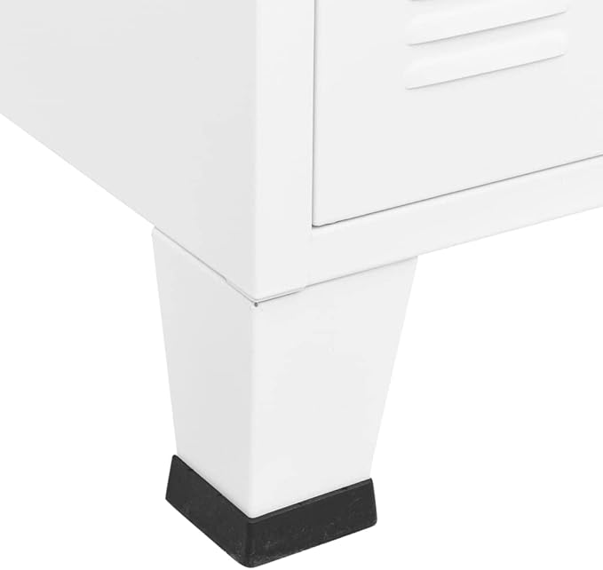 White Metal and Glass Sideboard, Rectangular Storage Cabinet for Living Room, 13.8x41.3x24.4 Inches, Industrial Buffet with 3 Doors Kitchen Furniture