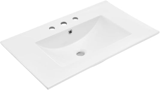 30" 3-Hole Centerset Vanity Sink Top in Glossy White