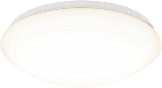 Round ceiling light fixture with white finish on a white background