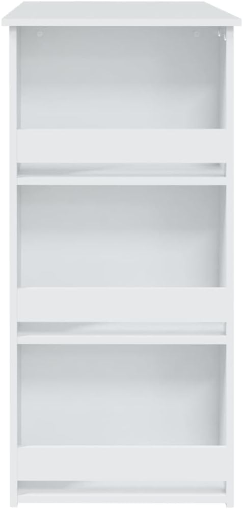White Engineered Wood Bar Table with Storage Shelves 40.2x19.7x40.7 in Counter Height Modern Design Rectangular Shape for Kitchen Dining Room and Home Entertaining