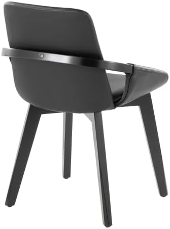 Mid Century Modern Chair with Black Bamboo Frame, Black Faux Leather Upholstered Foam Padded Seat and Backrest for Kitchen Island Dining Room Accent Chair