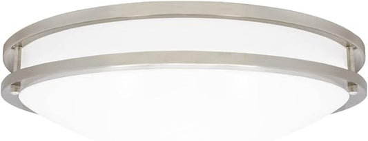 Maxxima 18" LED Flush Mount Ceiling Light Fixture - Satin Nickel Round Light, 2000 Lumens, 5 CCT 2700K/3000K/3500K/4000K/5000K, Dimmable Dual Ring Fixture, Perfect for Kitchen, Living Room, or Bedroom