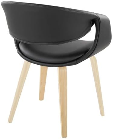 Upholstered Faux Leather Dining Chairs Set of 2, Kitchen Island Chairs with Black Padded Seat and Natural Bent Wood Legs for Dining Room Living Room
