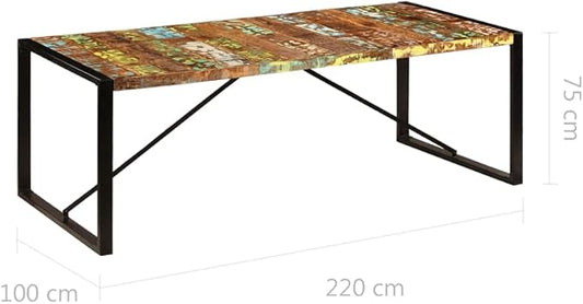 Solid Reclaimed Wood Dining Table 86.6 x 39.4 Inches Rectangular Farmhouse Style with Lacquered Finish for Dining Room and Kitchen