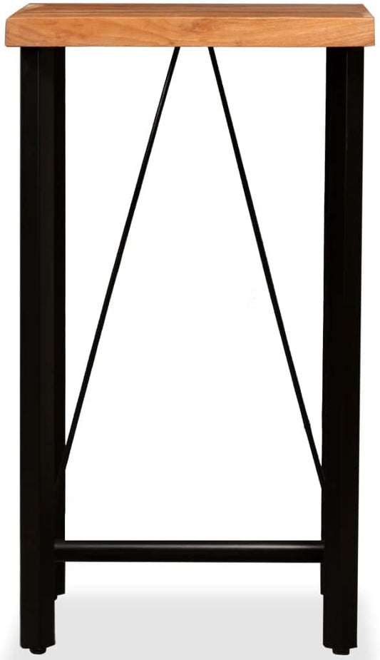 Bar Table Brown Solid Acacia Wood 23.6 x 23.6 x 42.1 in High Top Square Dining Table with Steel Frame Lacquered Finish for Kitchen Bistro Small Space