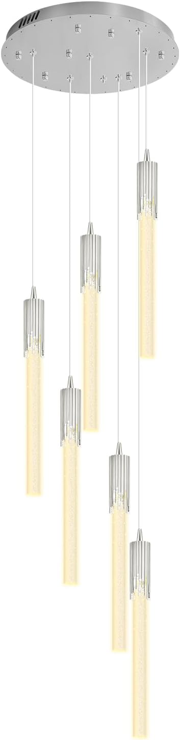 Flashing God 6-Lights Modern Crystal Chandelier for Foyer Silver Stairway Chandeliers Bubble Pendant Light Kitchen Island Flush Mount Chandelier for Living Room Dining Room