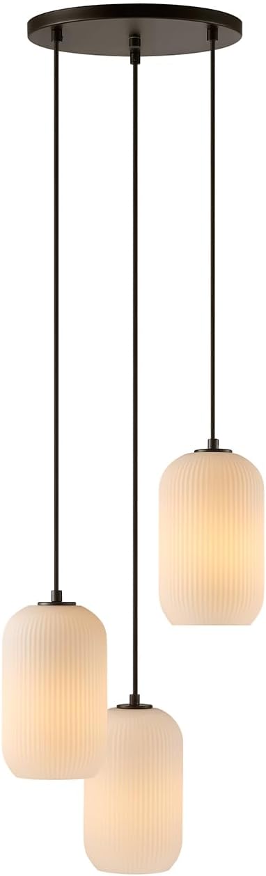 Globe Electric 3-Light Pendant Light, White Glass Shades, Cascade Design, Transitional Dining Room, Living Room, or Bedroom Pendant Lighting