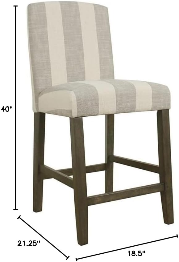 HomePop Parsons Classic Upholstered High Back Curved Top Barstool, 24-inch, Grey Stripe