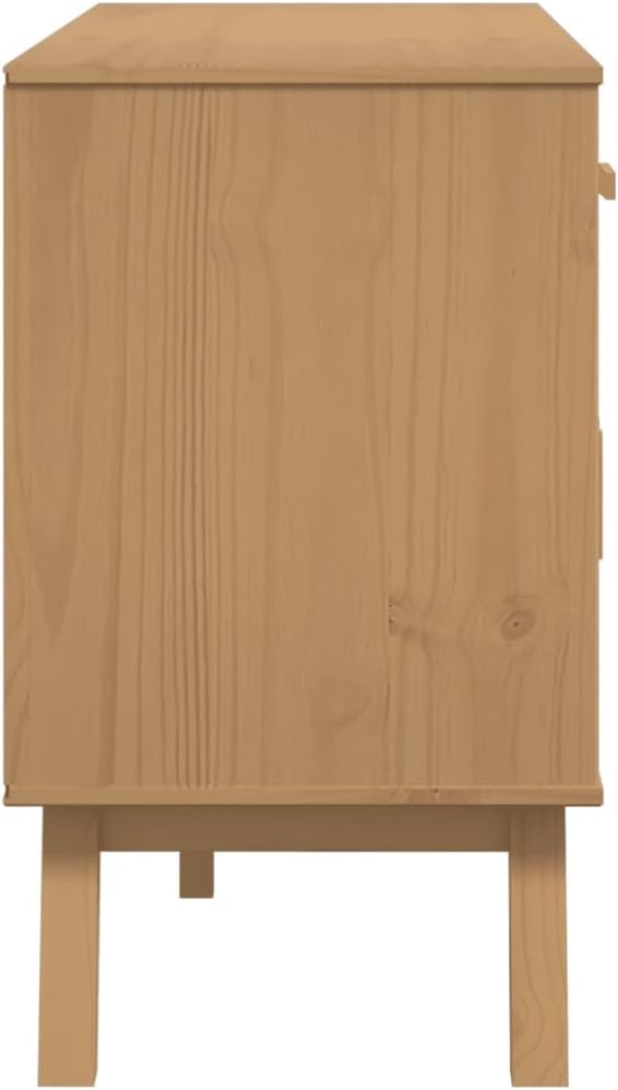 Brown Solid Pinewood Sideboard, Wax Finish, 44.9" x 16.9" x 28.9" Buffet Cabinet with Drawers, Scandinavian Furniture for Living Room, Kitchen Island Storage Kitchen Furnitur
