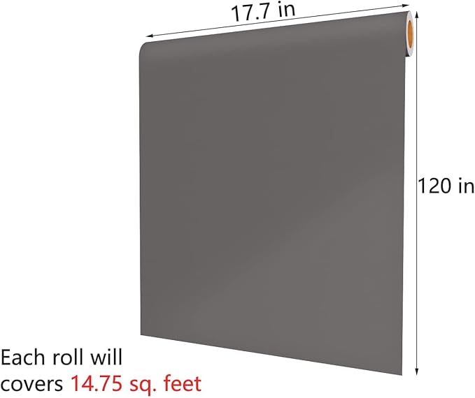 Decotalk Grey Peel and Stick Wallpaper Grey Wallpaper 17.7x120 Matte Gray Contact Paper for Cabinets Decorative Solid Color Wall Paper for Walls Removable Vinyl Self Adhesive Gray Vinyl for Bedroom