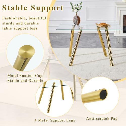 Donext 51" Rectangular Tempered Glass Dining Table, Sturdy Metal Legs,Modern Kitchen Dining Room Table, Easy to Clean, Gold