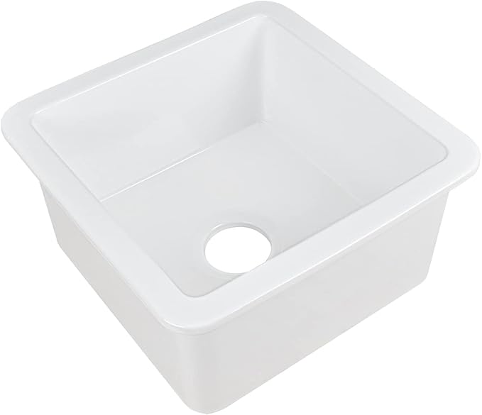 DeerValley Undermount Kitchen Sink 18" L x 18" W Fireclay Single Bowl Kitchen Sink Square Bar Sink with Sink Grid and Basket Strainer