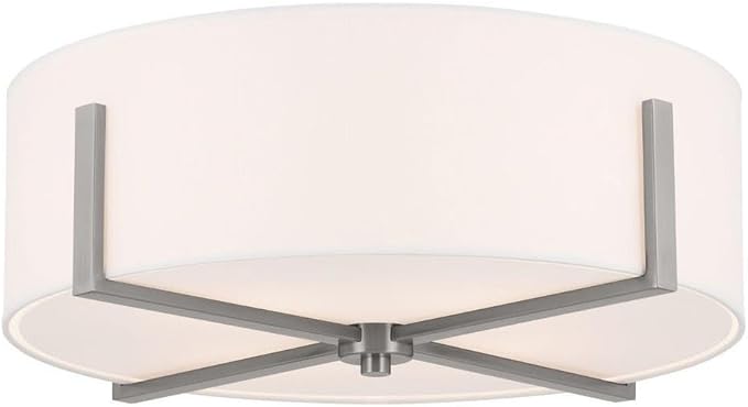 KICHLER Malen 4-Light Flush Mount, Updated Light with White Fabric Shade in Classic Pewter, for Bedroom, Hallway, Kitchen, or Smaller Mudroom (20" x 8.25")