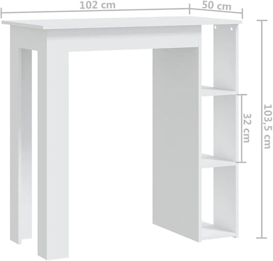 White Bar Table for Kitchen Dining Room, Rectangular High Top Island Table with Storage Shelves, Modern Engineered Wood Table for Small Spaces