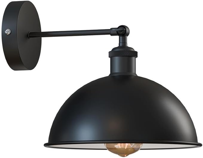 Dome Metal Wall Sconce, 180Β° Adjustable Industrial Wall Lamp for Bedside, Study, Kitchen, and Living Room DΓ©cor. (Black Inner White_)