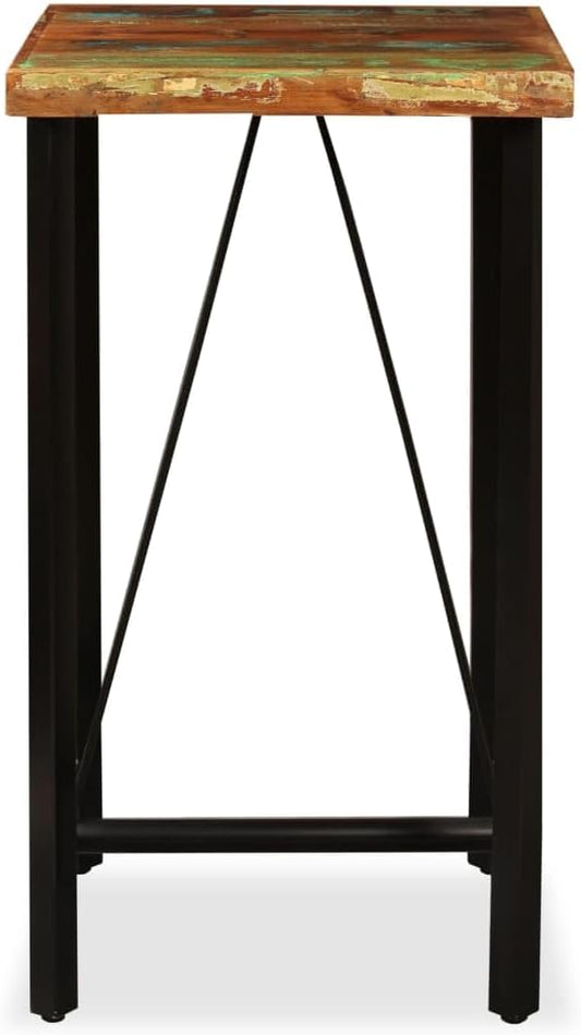 Industrial Bar Table with Reclaimed Wood Surface and Black Steel Legs, Square Pub Table for Home Kitchen or Dining Room, 23.6 x 23.6 x 42.1 Inches