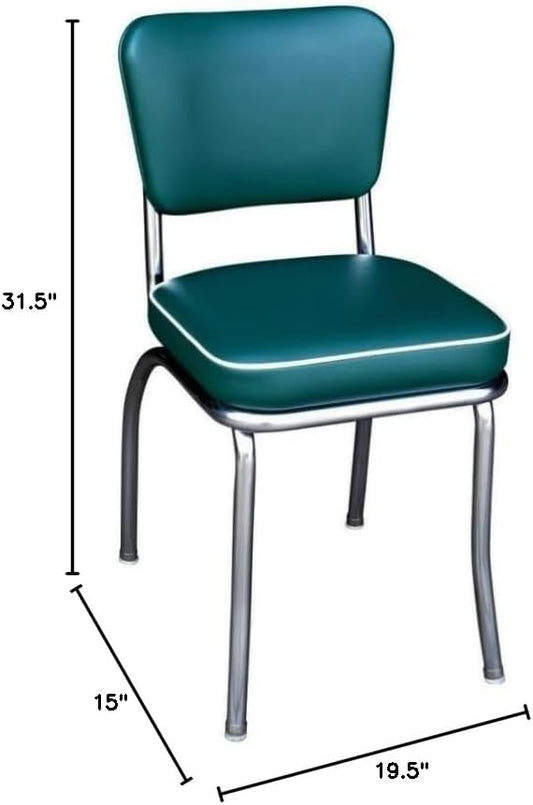 HomeStock Diner Chair - Vinyl Seat, Chrome Frame - Fully Assembled Bistro Kitchen Chair Green