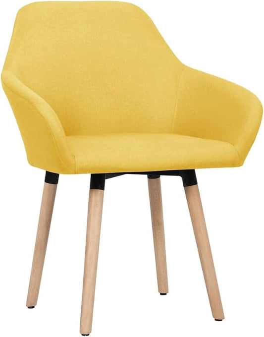 Set of 2 Yellow Fabric Dining Chairs Solid Wood Scandinavian Design Comfortable Padded Armrests for Dining Room Kitchen Living Room