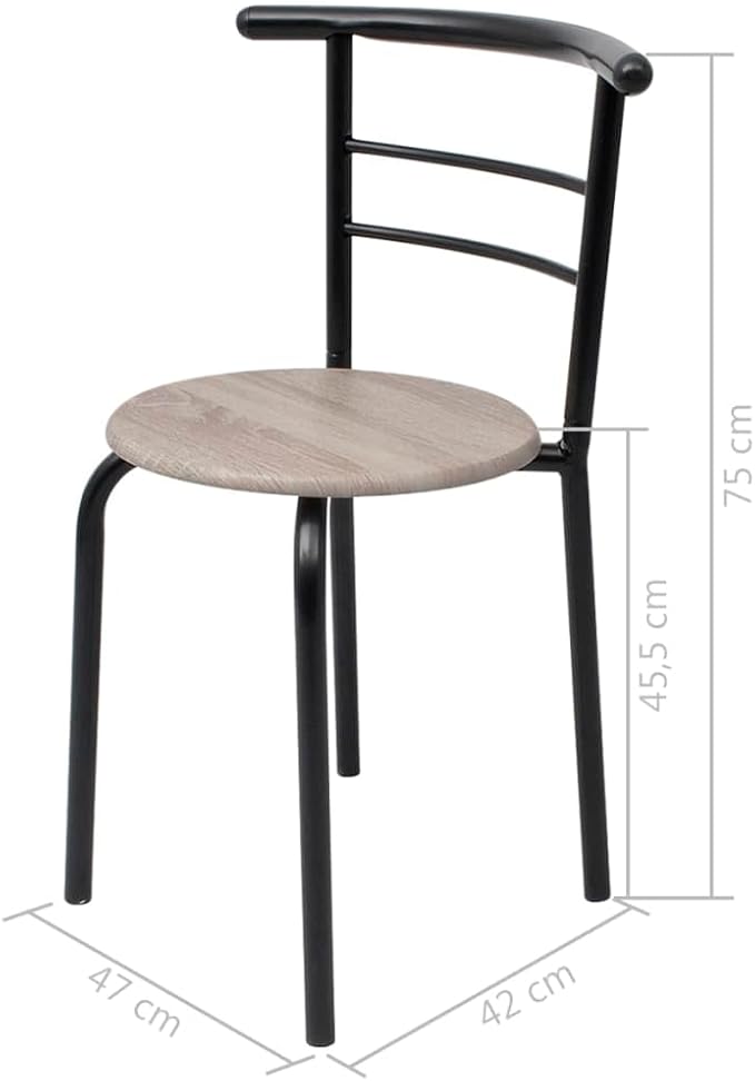 Breakfast Bar Set Modern Dining Table and 2 Chairs for Kitchen Small Space 20.9 x 31.5 x 29.1 Inch Black MDF Iron Frame Indoor Bistro Set