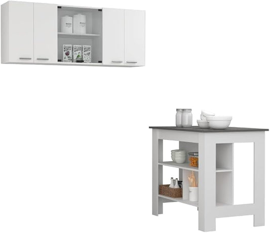 GOWE White and Onyx 2-Piece Kitchen Set, Kitchen Island and Wall Cabinet