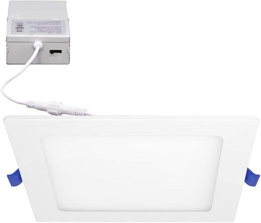 Maxxima 6 in. Slim LED Downlight - Canless Square 5 CCT Ultra-Thin Recessed, 1000 Lumens, Color Selectable 2700K-5000K (2700K/3000K/3500K/4000K/5000K), Dimmable IC Rated, J-Box Included - 12 Pack