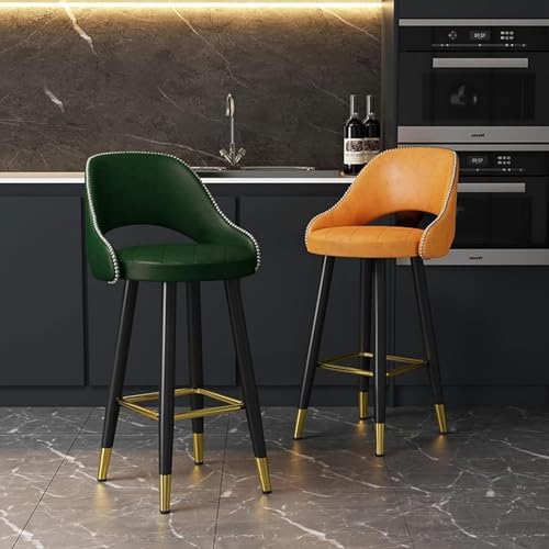 s - Counter Height PU Leather Curved Back Chairs with Metal Footrest for Kitchen Island - Design, 55cm, Perfect for Dining and Entertaining,Green-75cm