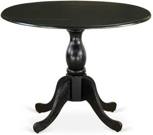 HomeStock Island Interiors Kitchen Dining Table with 42"x42" Round Solid Wood Table Top with Dropleaf & Pedestal Base in Black Finish for Small Dining Spaces