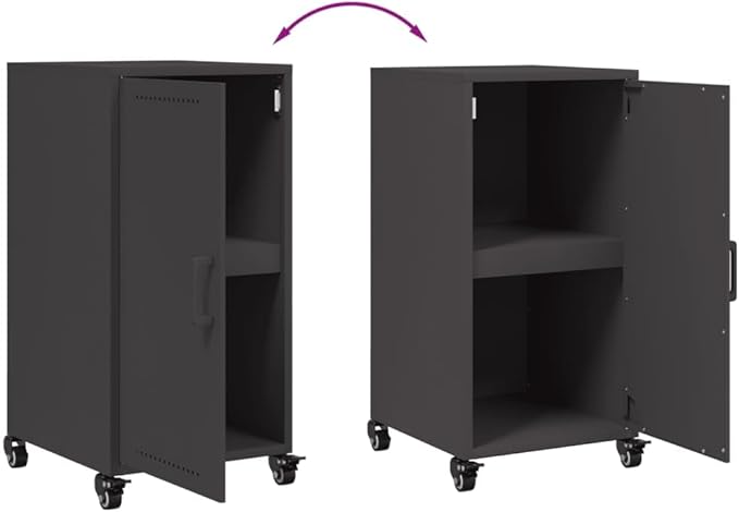 Black Cold-Rolled Steel Sideboard, Compact Rectangular Buffet Cabinet with Sliding Doors, 15.4" Deep, Modern Storage for Living Room, Kitchen, Coffee Station Dining Storage