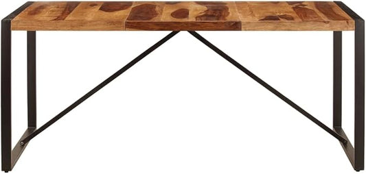 Solid Sheesham Wood Dining Table 70.9"x35.4" Industrial Style Kitchen Table with Steel Legs Brown and Black for Dining Room and Kitchen Furniture