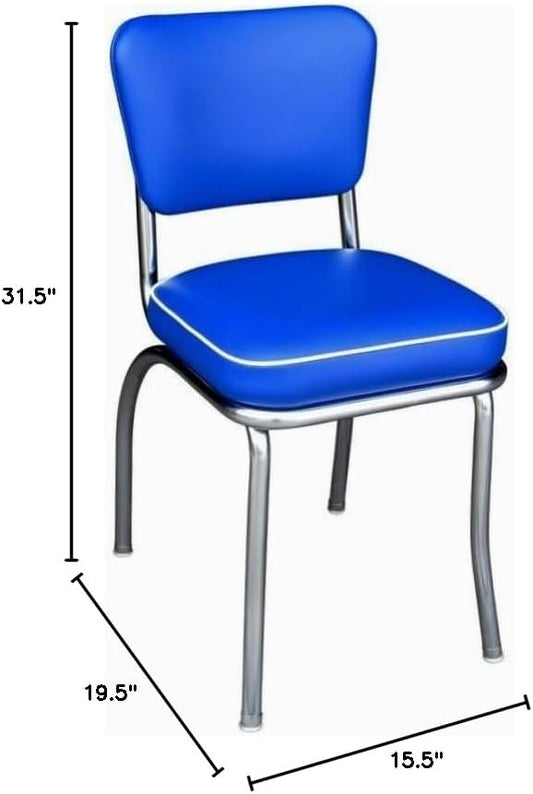 HomeStock Diner Chair - Vinyl Seat, Chrome Frame - Fully Assembled Bistro Kitchen Chair Royal Blue