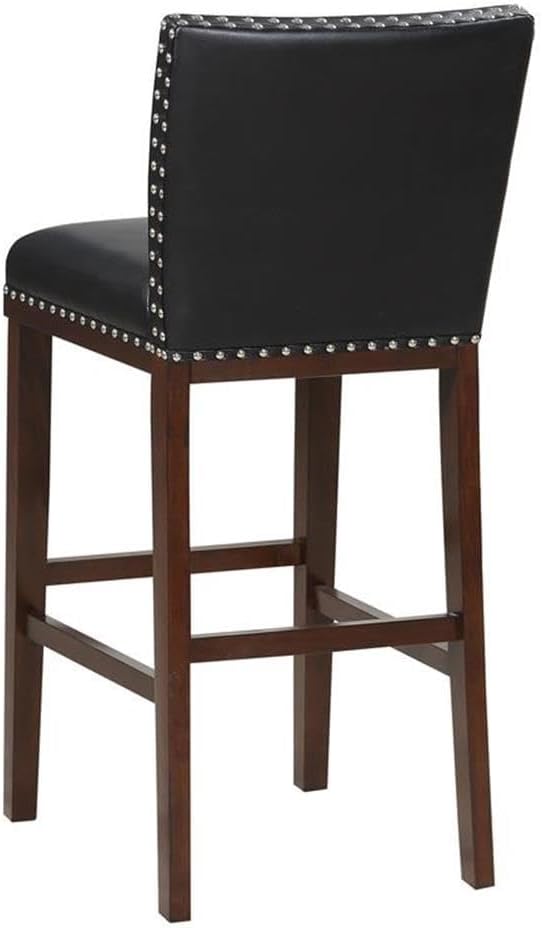 Steve Silver Tiffany 24" Counter Height Upholstered Polyurethane Seating, Set of 2 Chairs KD, Kitchen Area/Bar, Solid Wood Legs, Nailhead Trim with Espresso Stained Legs, 18" L x 22" W x 37" H, Black