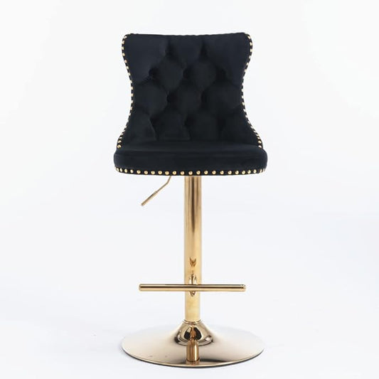Modern Swivel Bar Stool with Adjustable Height and Tufted Upholstered Backrest for Kitchen Island, Home Bar, or Dining Area (Black + Velvet + Foam-1)