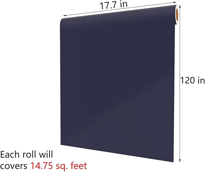 Decotalk Blue Wallpaper Self Adhesive Dark Blue Wallpaper Peel and Stick DarkBlue Contact Paper for Cabinets and Drawers Wall Paper for Bedroom Walls Removable 17.7"x120" Solid Color Vinyl Wrap
