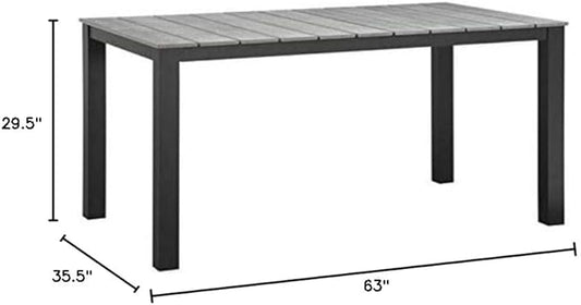 Modway Maine Aluminum Outdoor Patio 63" Dining Table in Brown Gray
