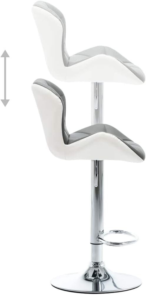 Modern Adjustable Bar Stool with Faux Leather Seat and Polished Chrome Frame, Grey Counter Height Swivel Stool for Kitchen Island Pub Dining Room