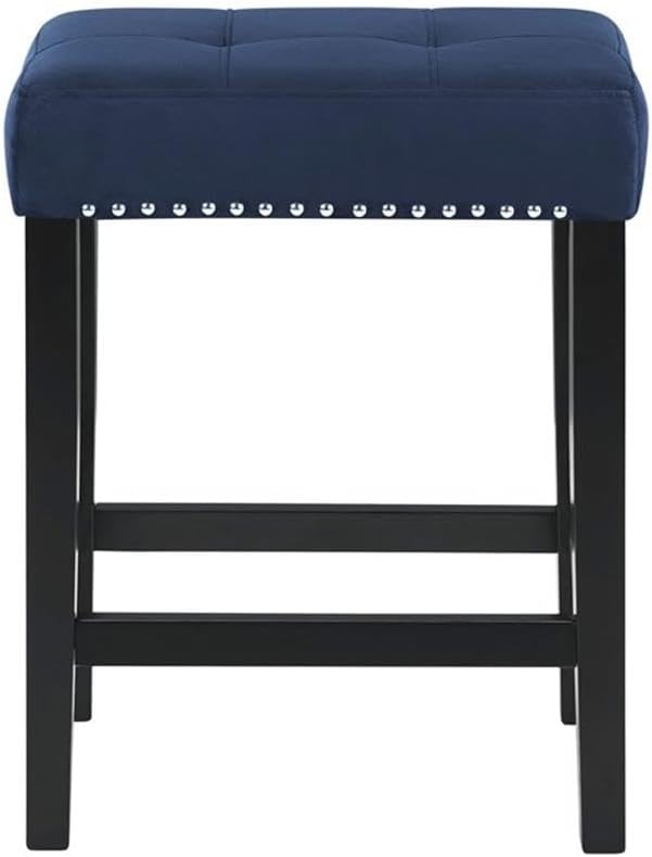 New Classic Furniture Celeste Faux Marble Theater Bar Table with 3 Bar Stool Set, Blue Velvet with Black Base