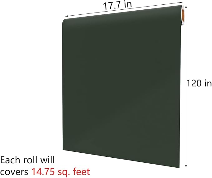 Decotalk Green Wallpaper 17.7x120 Inch Dark Green Wallpaper Stick and Peel Dark Green Contact Paper Green Contact Paper Peel and Stick Solid Color Vinyl Wrap for Cabinets, Renter Friendly