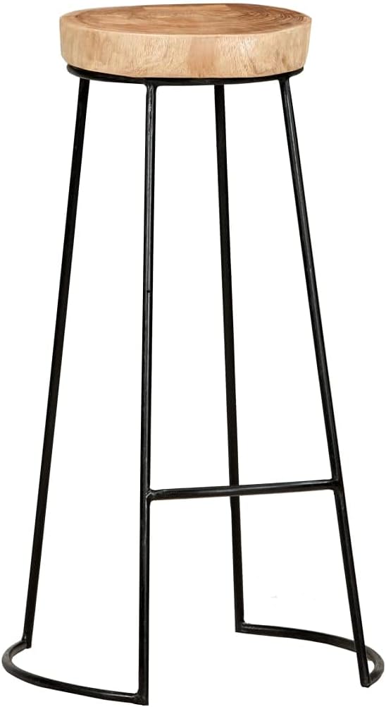 Set of 2 Bar Stools with Acacia Wood Seat and Black Steel Frame for Kitchen Island Dining Room or Patio Bar Area