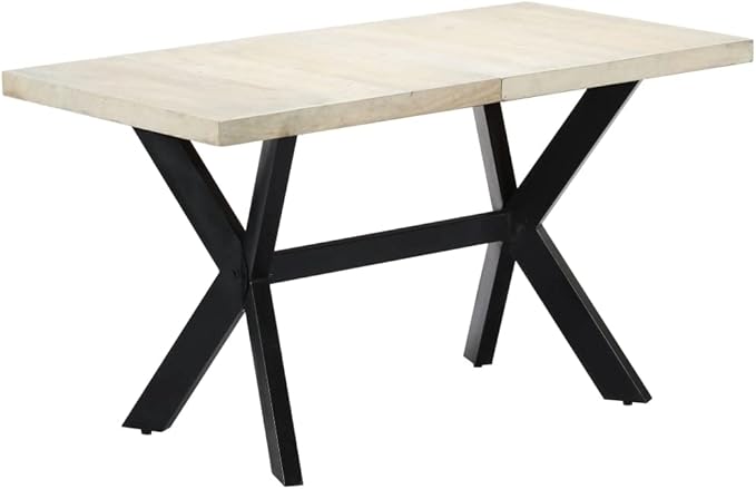 Dining Table Rectangular Solid Mango Wood Bleached Finish Modern Kitchen Dining Room Table 55.1 x 27.6 x 29.5 in Seats 6 for Contemporary Small or Large Dining Spaces