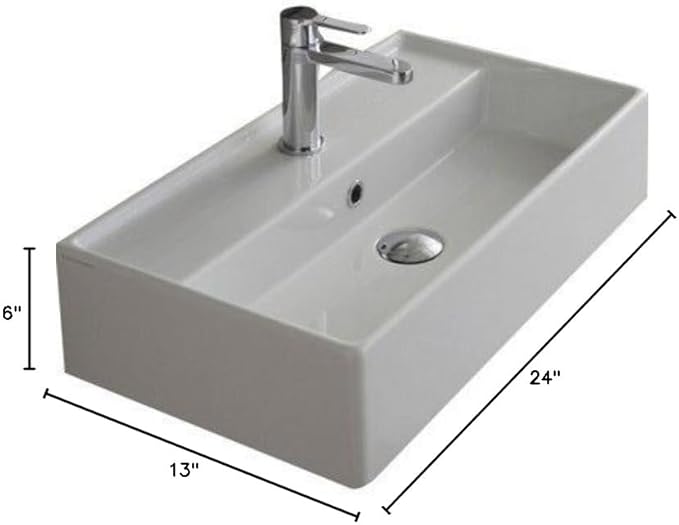 Scarabeo 5002-One Hole Teorema Rectangular Ceramic Wall Mounted/Vessel Sink, White