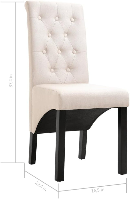 Cream Fabric Dining Chairs Set of 2 Modern Farmhouse Kitchen Chairs with Rubber Wood Frame Soft Upholstered Seats for Dining Room Vanity Living Room