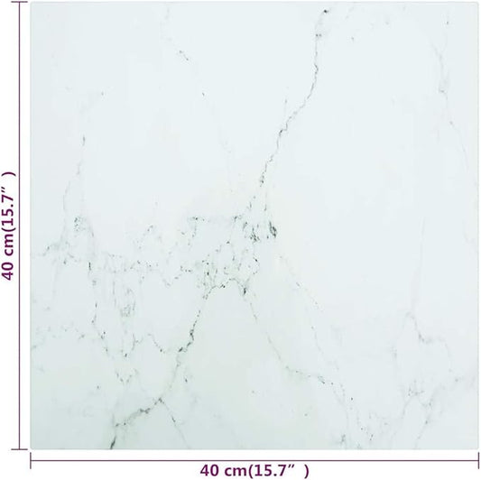 White Marble Pattern Square Tempered Glass Table Top 15.7 x 15.7 in Scratch Resistant Dining Coffee Replacement Desk Surface for Living Room Bedroom Dinette